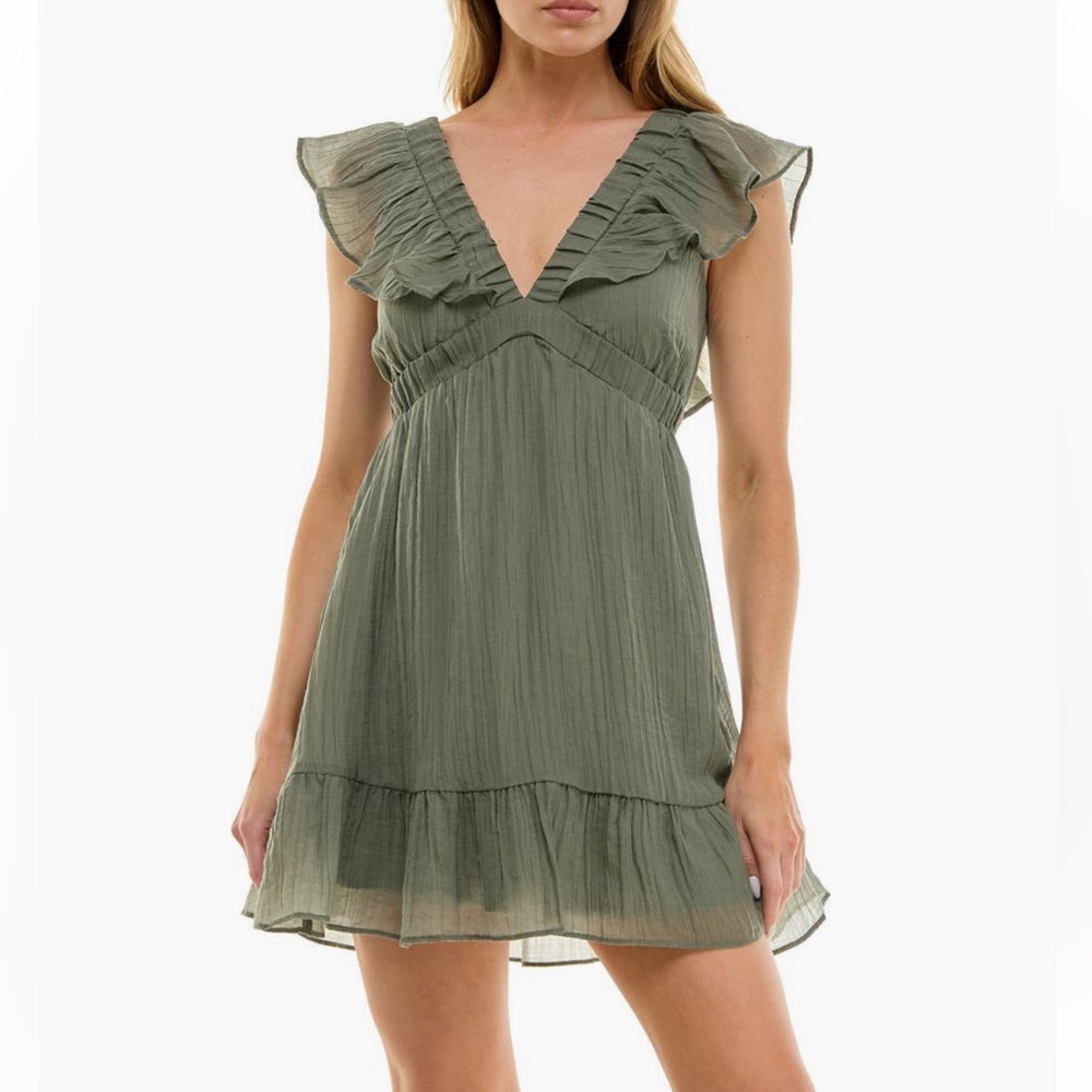 Socialite NWT double ruffle V neck mini dress